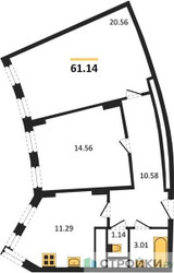 Планировка двухкомнатной(квартира) площадью 61.14 квадратных метров в ЖК “ЖК Лефорт”