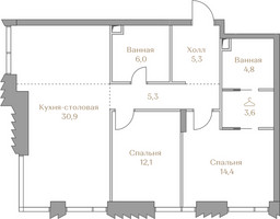 Планировка двухкомнатной(квартира) площадью 82.4 квадратных метров в “ЖК Коллекция Лужники”