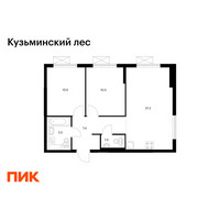 Планировка двухкомнатной(квартира) площадью 54.7 квадратных метров в “ЖК Кузьминский лес”