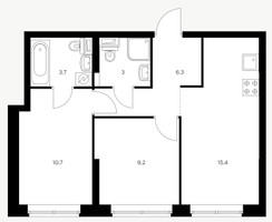 Планировка двухкомнатной(квартира) площадью 48.8 квадратных метров в “ЖК Holland Park (Холланд парк)”