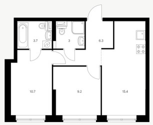 Планировка двухкомнатной(квартира) площадью 48.8 квадратных метров в ЖК “ЖК Holland Park (Холланд парк)”