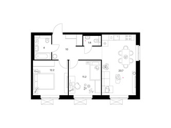 Планировка двухкомнатной(квартира) площадью 59.7 квадратных метров в ЖК “ЖК Люблинский парк”