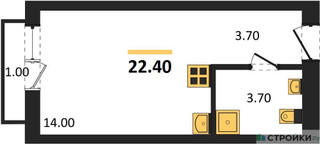 Планировка студии(квартира) площадью 22.4 квадратных метров в “ЖК Первый квартал”