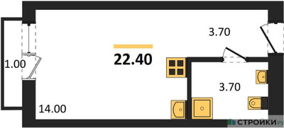 Планировка студии(квартира) площадью 22.4 квадратных метров в ЖК “ЖК Первый квартал”