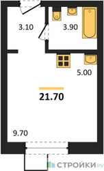Планировка студии(квартира) площадью 21.7 квадратных метров в ЖК “ЖК Лесная Отрада”