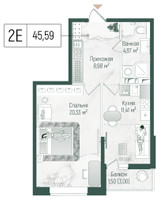 Планировка однокомнатной(квартира) площадью 47.09 квадратных метров в “ЖК Рига Хиллс”