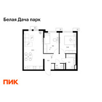 Планировка двухкомнатной(квартира) площадью 58 квадратных метров в “ЖК Белая Дача парк”