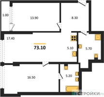 Планировка двухкомнатной(квартира) площадью 73.1 квадратных метров в “ЖК River Park Кутузовский (Ривер Парк Тауэрс)”