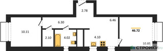 Планировка двухкомнатной(квартира) площадью 46.72 квадратных метров в “ЖК Новоград Павлино”