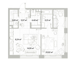 Планировка однокомнатной(квартира) площадью 61.32 квадратных метров в “Архитектурный проект Мыс”