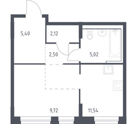 Планировка студии(квартира) площадью 36.3 квадратных метров в ЖК “ЖК Новое Внуково”