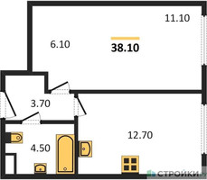 Планировка однокомнатной(квартира) площадью 38.1 квадратных метров в “Жилые кварталы Белый Град”