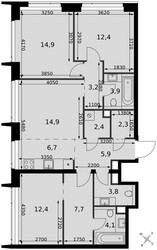 Планировка 4+ комнатной(квартира) площадью 94.6 квадратных метров в ЖК “ЖК Амбер Сити”
