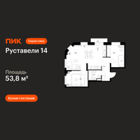 Планировка двухкомнатной(квартира) площадью 53.8 квадратных метров в “ЖК Руставели 14”