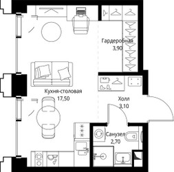 Планировка студии(квартира) площадью 27.4 квадратных метров в ЖК “ЖК СЕТ”
