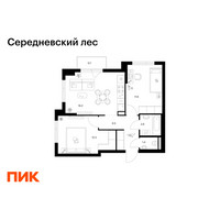 Планировка двухкомнатной(квартира) площадью 51.6 квадратных метров в “ЖК Середневский лес”