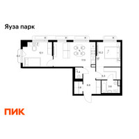 Планировка двухкомнатной(квартира) площадью 59 квадратных метров в “ЖК Яуза Парк (Мытищи)”