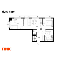 Планировка двухкомнатной(квартира) площадью 59 квадратных метров в ЖК “ЖК Яуза Парк (Мытищи)”