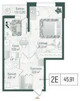 Планировка однокомнатной(квартира) площадью 47.44 квадратных метров в “ЖК Рига Хиллс”
