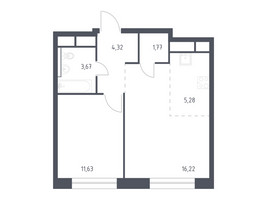 Планировка однокомнатной(квартира) площадью 42.1 квадратных метров в “ЖК Новоград Павлино”
