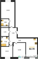 Планировка трехкомнатной(квартира) площадью 82.7 квадратных метров в “ЖК Детали”