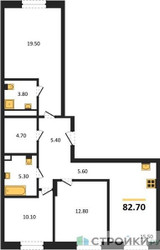 Планировка трехкомнатной(квартира) площадью 82.7 квадратных метров в ЖК “ЖК Детали”
