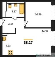 Планировка однокомнатной(квартира) площадью 38.27 квадратных метров в “ЖК Новое Внуково”