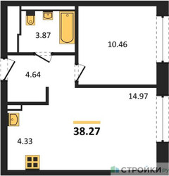 Планировка однокомнатной(квартира) площадью 38.27 квадратных метров в ЖК “ЖК Новое Внуково”