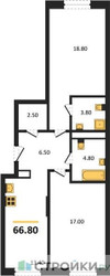 Планировка двухкомнатной(квартира) площадью 66.8 квадратных метров в ЖК “ЖК Детали”