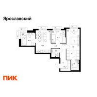 Планировка трехкомнатной(квартира) площадью 68.7 квадратных метров в “ЖК Ярославский”