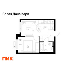 Планировка однокомнатной(квартира) площадью 32 квадратных метров в ЖК “ЖК Белая Дача парк”