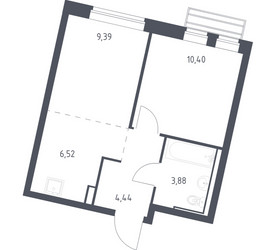 Планировка однокомнатной(квартира) площадью 34.3 квадратных метров в ЖК “ЖК Рублевский Квартал”