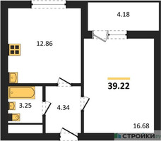 Планировка однокомнатной(квартира) площадью 39.22 квадратных метров в “ЖК Химки Тайм”