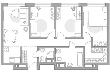 Планировка 4+ комнатной(квартира) площадью 73.96 квадратных метров в ЖК “ЖК Гранель Коломенское”