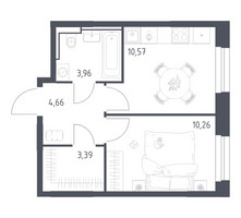 Планировка однокомнатной(квартира) площадью 32.84 квадратных метров в “ЖК Квартал Строгино”