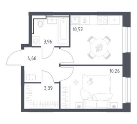 Планировка однокомнатной(квартира) площадью 32.84 квадратных метров в ЖК “ЖК Квартал Строгино”
