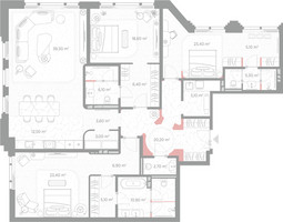 Планировка трехкомнатной(квартира) площадью 195.4 квадратных метров в “ЖК Николь”