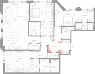 Планировка трехкомнатной(квартира) площадью 195.4 квадратных метров в ЖК “ЖК Николь”