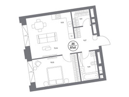 Планировка однокомнатной(квартира) площадью 57.7 квадратных метров в “ЖК Клубный дом КОСМО 4/22”