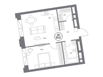 Планировка однокомнатной(квартира) площадью 57.7 квадратных метров в ЖК “ЖК Клубный дом КОСМО 4/22”