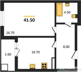 Планировка однокомнатной(квартира) площадью 41.5 квадратных метров в ЖК “ЖК Новое Летово”