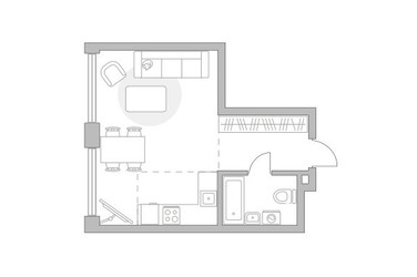 Планировка однокомнатной(квартира) площадью 34.83 квадратных метров в ЖК “ЖК Мневники от Гранель”