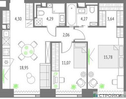 Планировка двухкомнатной(квартира) площадью 64.36 квадратных метров в “ЖК Upside Towers (Апсайд Тауэрс)”