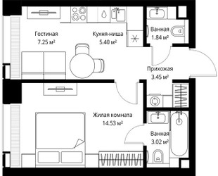 Планировка однокомнатной(квартира) площадью 35.49 квадратных метров в ЖК “ЖК Веер”