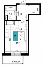 Планировка студии(квартира) площадью 29.1 квадратных метров в ЖК “ЖК Одинцово Сити”