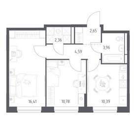 Планировка двухкомнатной(квартира) площадью 51.14 квадратных метров в ЖК “ЖК Богдановский Лес”