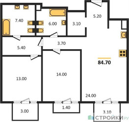Планировка двухкомнатной(квартира) площадью 84.7 квадратных метров в ЖК “Квартал Тишинский Бульвар”