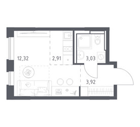 Планировка студии(квартира) площадью 22.18 квадратных метров в ЖК “ЖК Прибрежный Парк”