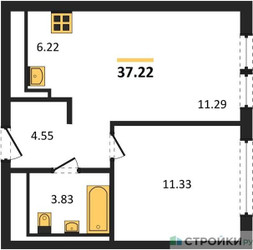 Планировка однокомнатной(квартира) площадью 37.22 квадратных метров в ЖК “ЖК Остафьево”