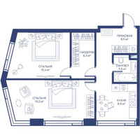 Планировка двухкомнатной(квартира) площадью 61.6 квадратных метров в “ЖК Свет”